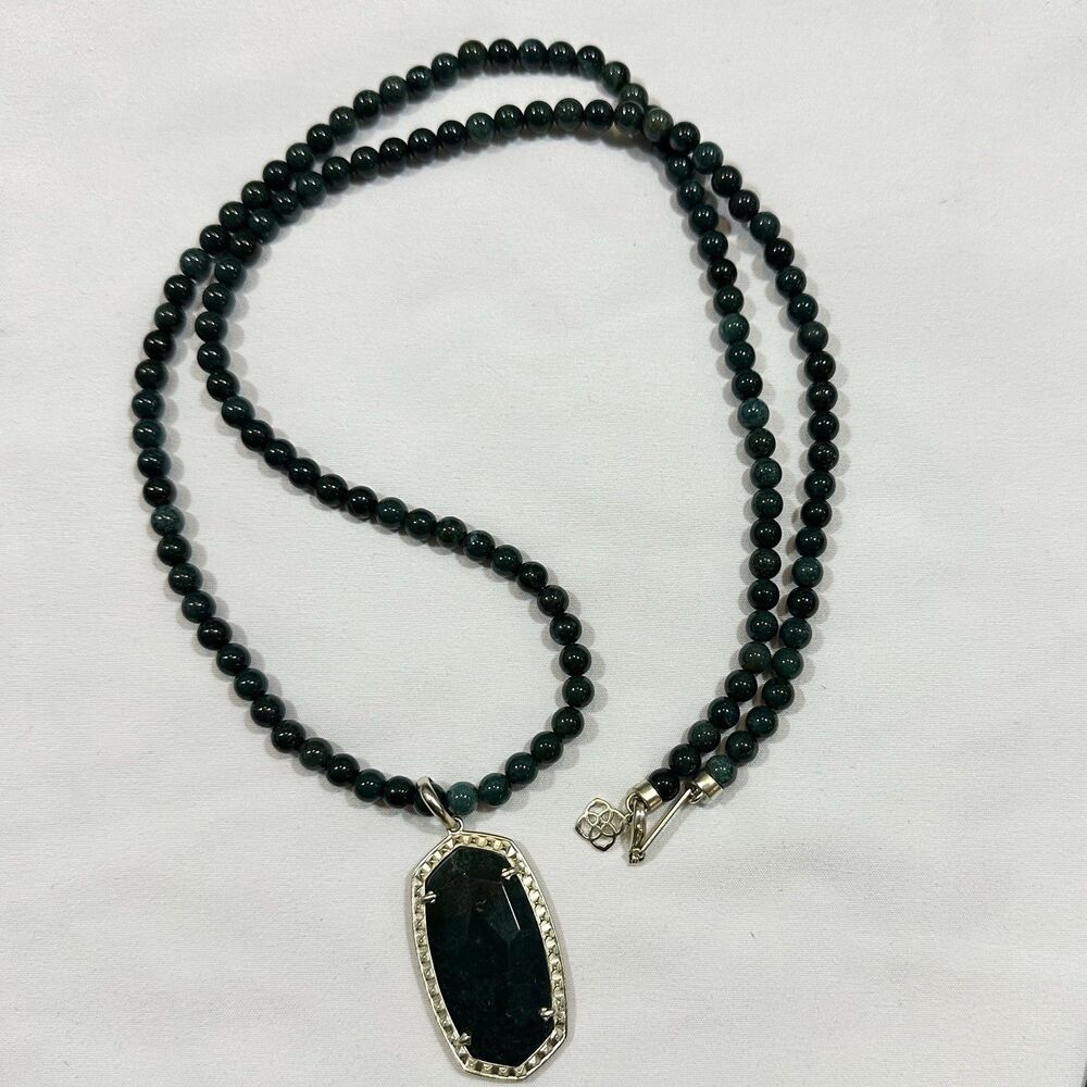Kendra Scott Marlowe Oval Pendant 14K Gold Plated Green Beaded Women's Necklace